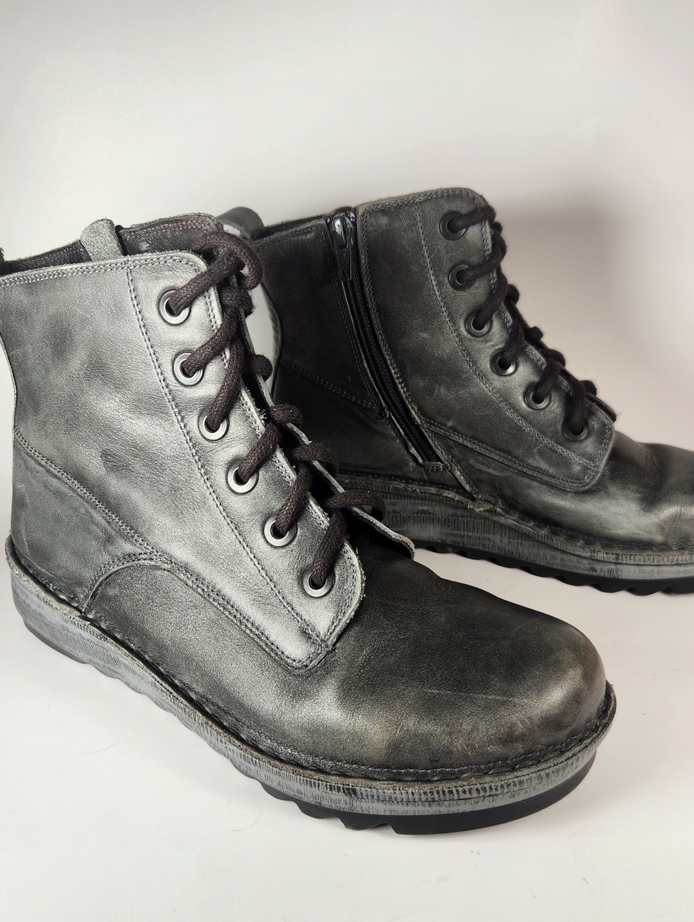 NAOT Women's Gazania Boot 6.5 EU 37 Gray Wedge Inside Zipper Leather Boho Shoe